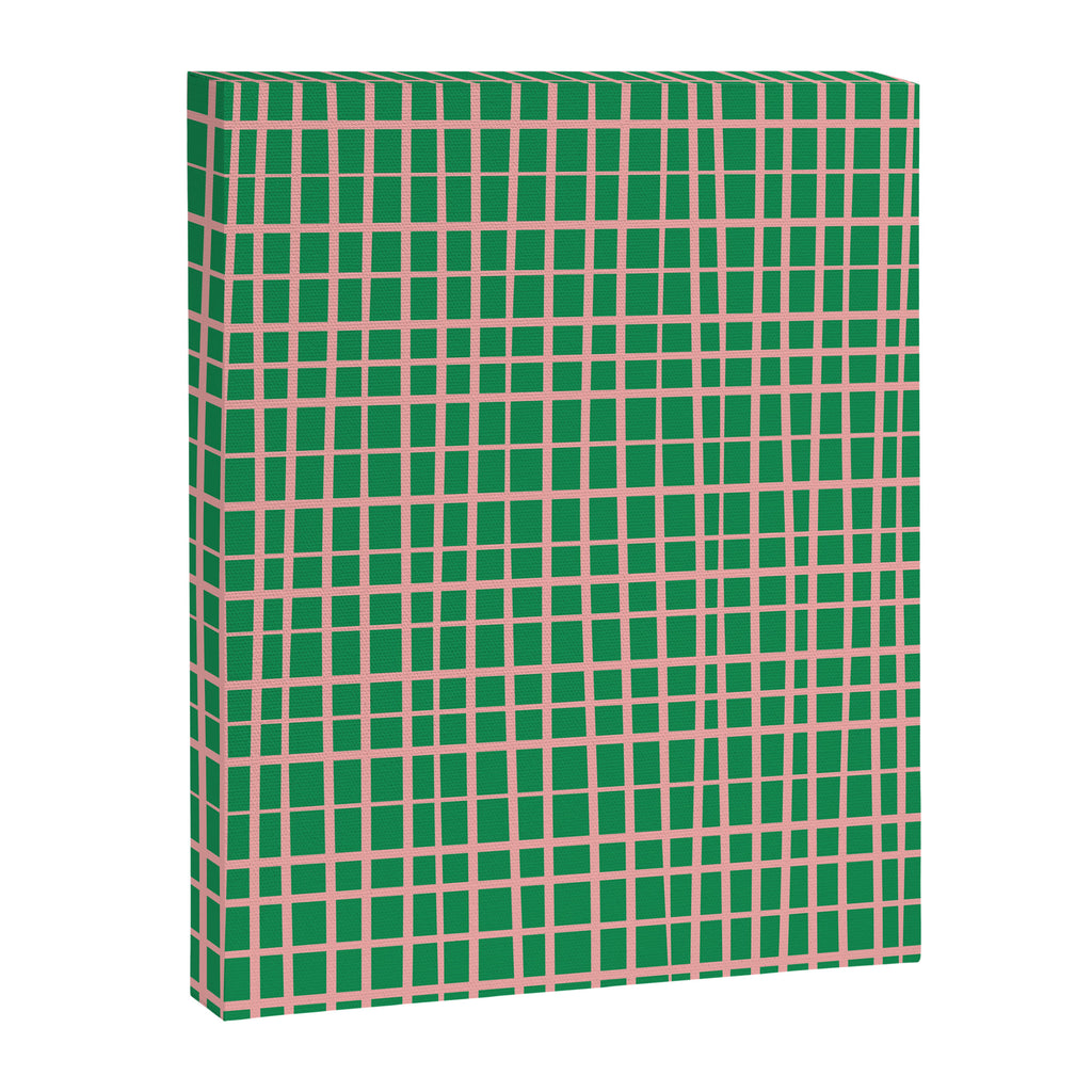 Irregular Grid Pattern in Green and Pink Canvas Print Gallery Image 8