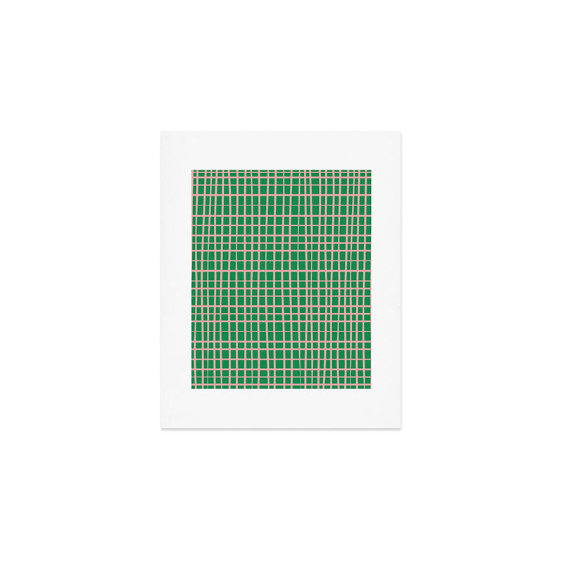 Irregular Grid Pattern in Green and Pink Art Print Gallery Image 1