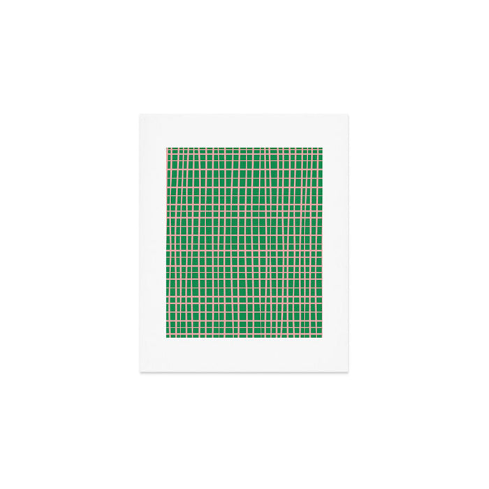 Irregular Grid Pattern in Green and Pink Art Print Gallery Image 1
