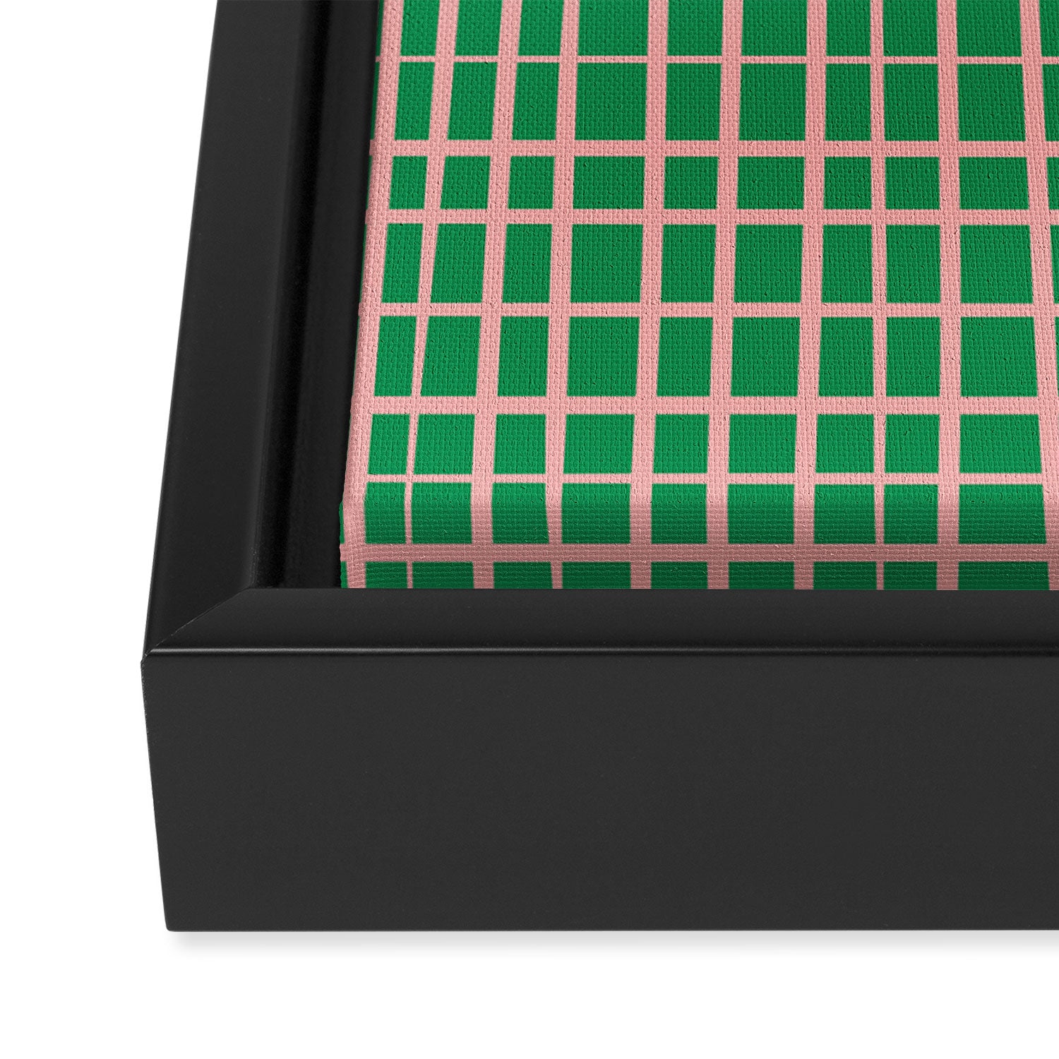 Irregular Grid Pattern in Green and Pink Framed Canvas Print Gallery Image 3