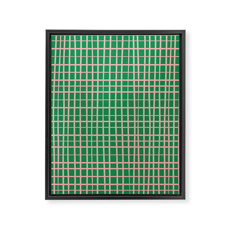 Irregular Grid Pattern in Green and Pink Framed Canvas Print Gallery Image 8