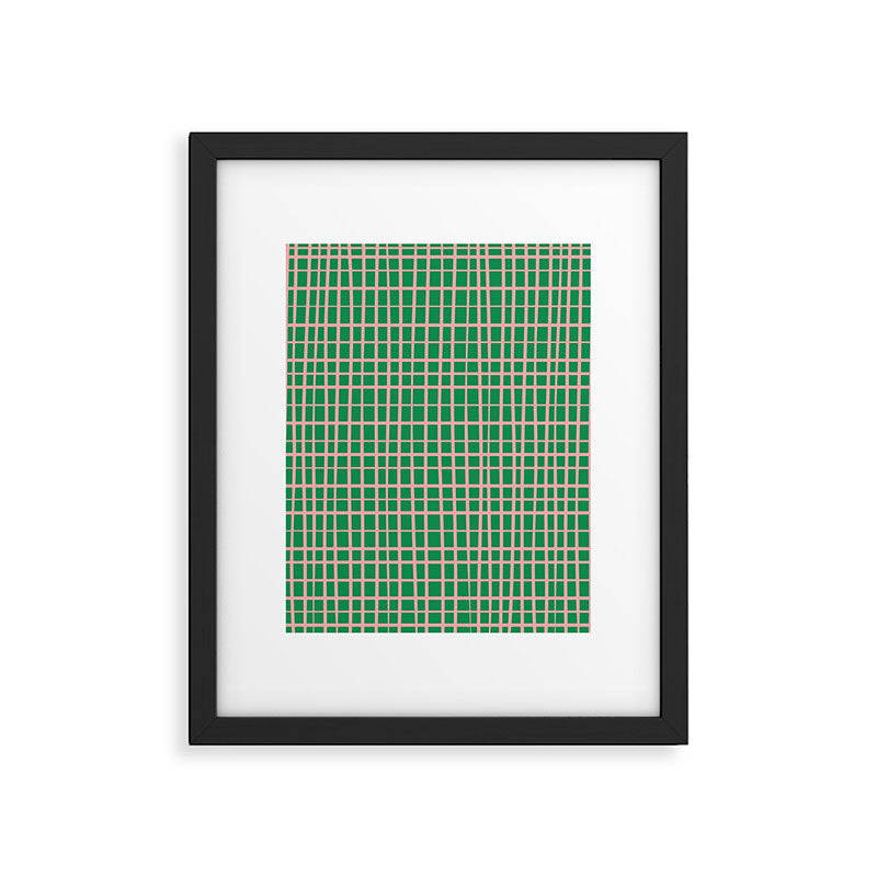 Irregular Grid Pattern in Green and Pink Framed Art Print Gallery Image 6
