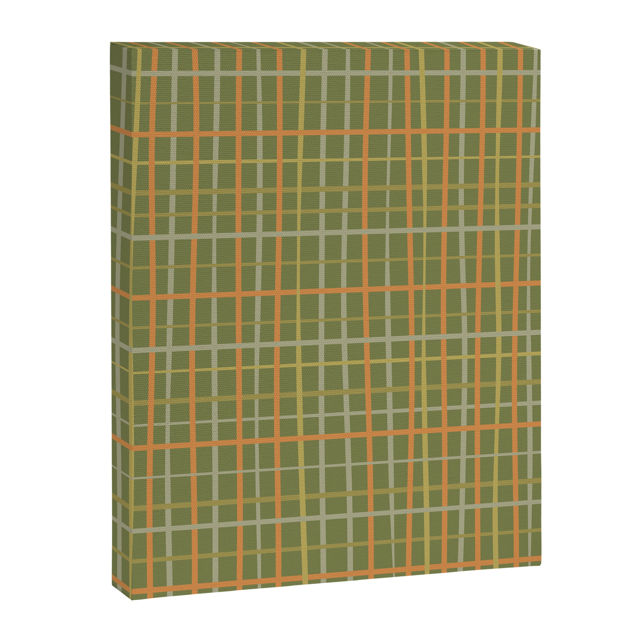 Irregular Plaid Pattern in Retro Olive Green Celadon Orange Tones Canvas Print Gallery Image 8
