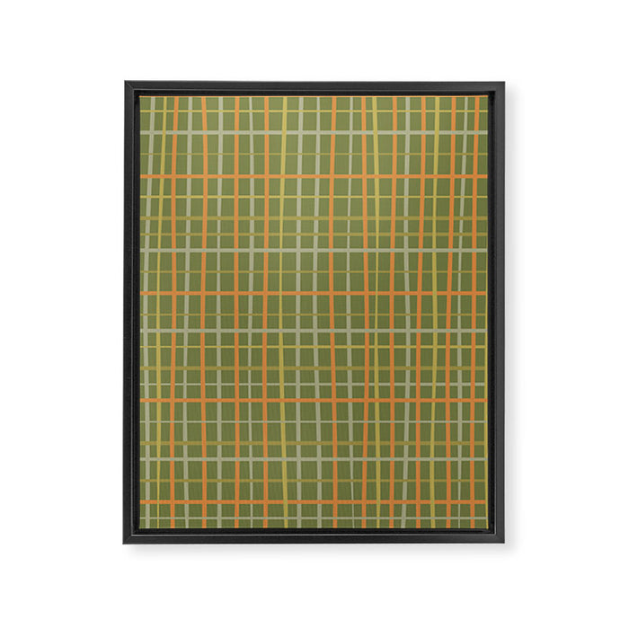 Irregular Plaid Pattern in Retro Olive Green Celadon Orange Tones Framed Canvas Print Gallery Image 1