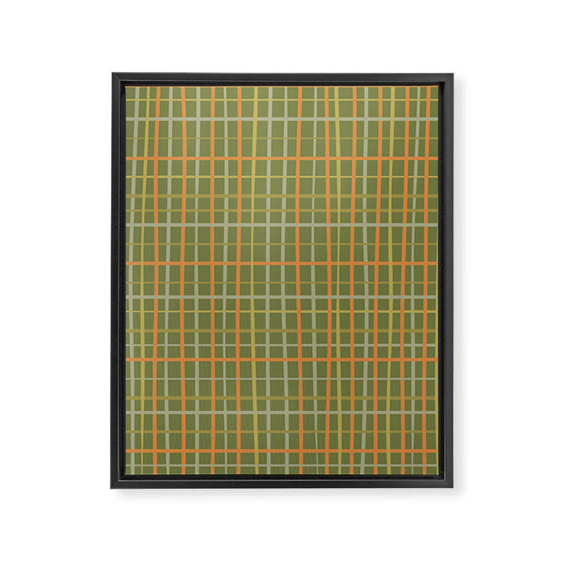 Irregular Plaid Pattern in Retro Olive Green Celadon Orange Tones Framed Canvas Print Gallery Image 8