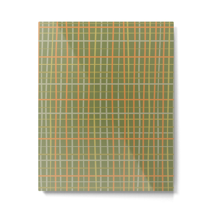 Irregular Plaid Pattern in Retro Olive Green Celadon Orange Tones Metal Print Gallery Image 1