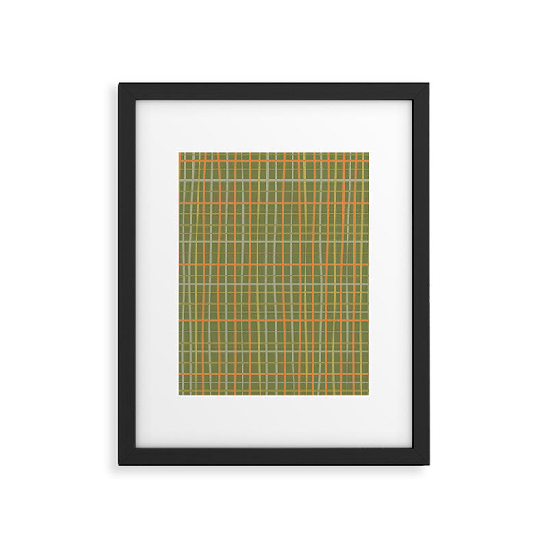 Irregular Plaid Pattern in Retro Olive Green Celadon Orange Tones Framed Art Print Gallery Image 6