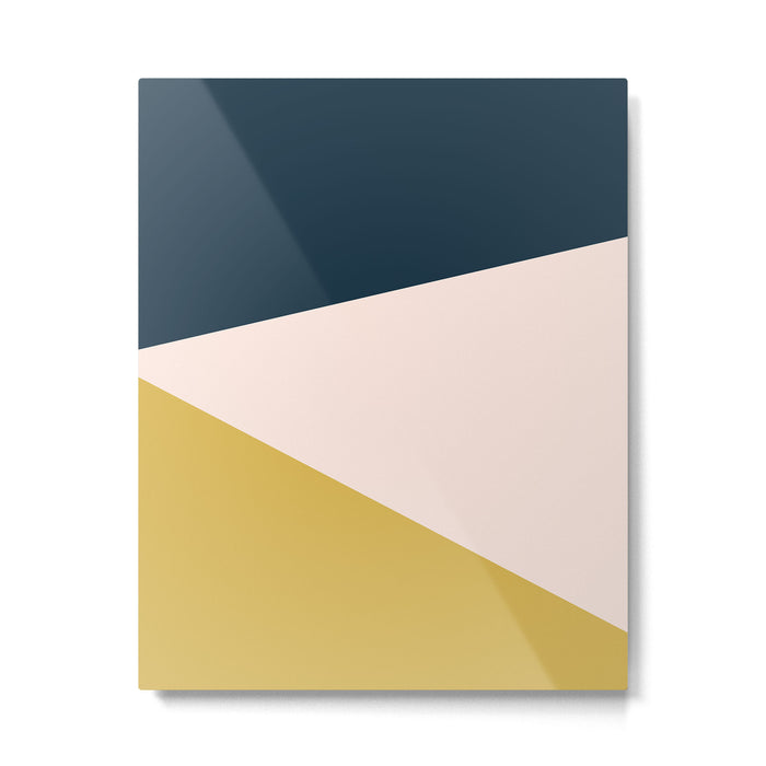 Jag 2. Minimalist Angled Color Block in Navy Blue, Blush Pink, and Mustard Yellow Metal Print Gallery Image 1