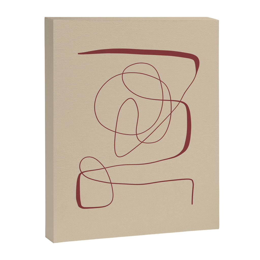 Janu Sirsasana - Minimalist Abstract Line Drawing in Maroon and Linen Canvas Print Gallery Image 6