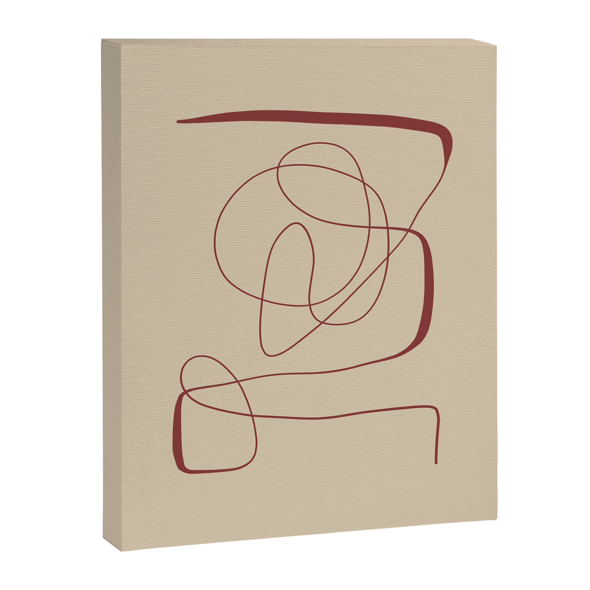 Janu Sirsasana - Minimalist Abstract Line Drawing in Maroon and Linen Canvas Print Gallery Image 6