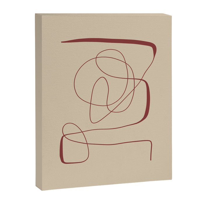 Janu Sirsasana - Minimalist Abstract Line Drawing in Maroon and Linen Canvas Print Gallery Image 1