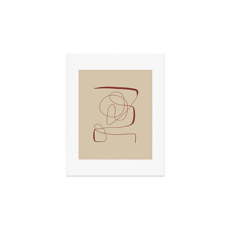Janu Sirsasana - Minimalist Abstract Line Drawing in Maroon and Linen Art Print Gallery Image 1