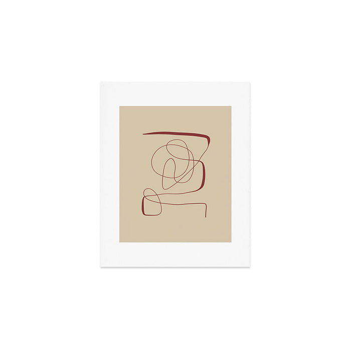 Janu Sirsasana - Minimalist Abstract Line Drawing in Maroon and Linen Art Print Gallery Image 1