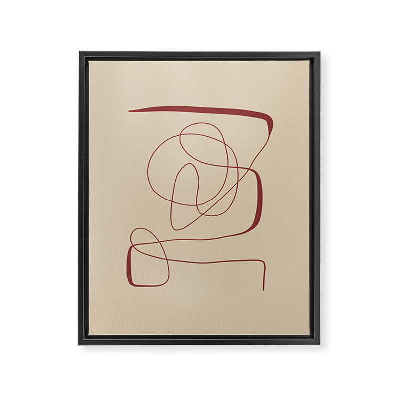 Janu Sirsasana - Minimalist Abstract Line Drawing in Maroon and Linen Framed Canvas Print Gallery Image 6