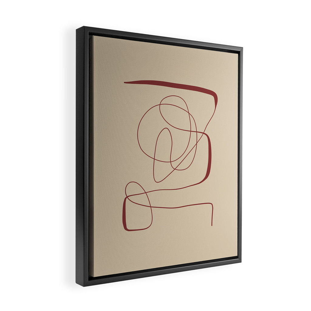 Janu Sirsasana - Minimalist Abstract Line Drawing in Maroon and Linen Framed Canvas Print Gallery Image 2