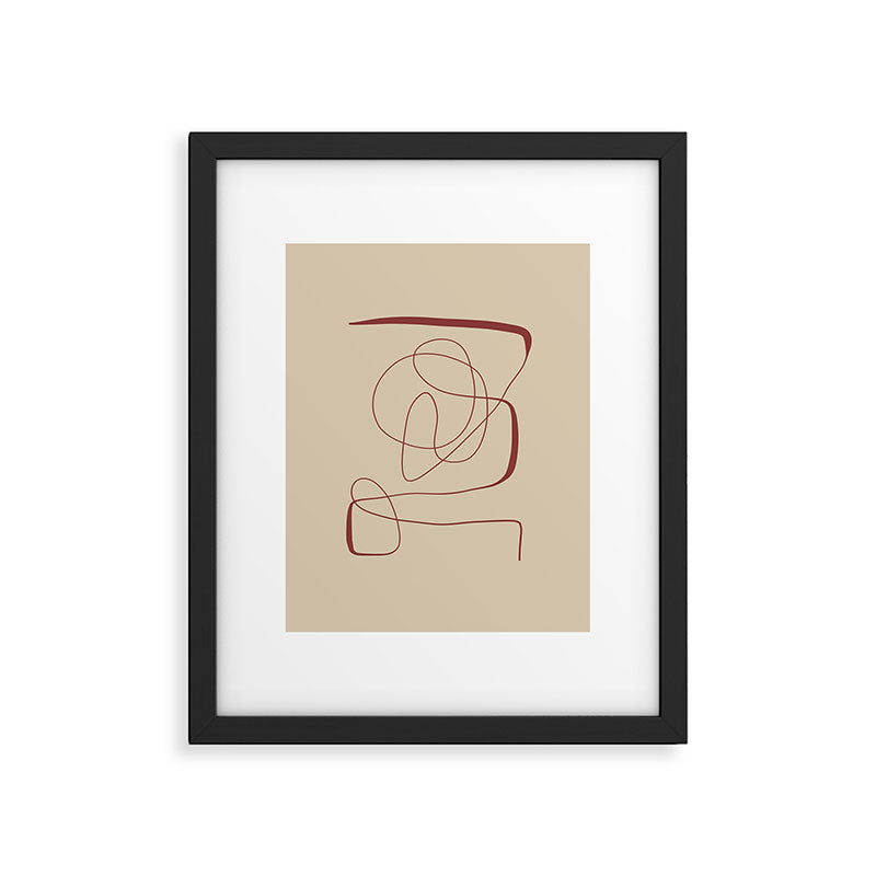 Janu Sirsasana - Minimalist Abstract Line Drawing in Maroon and Linen Framed Art Print Gallery Image 5
