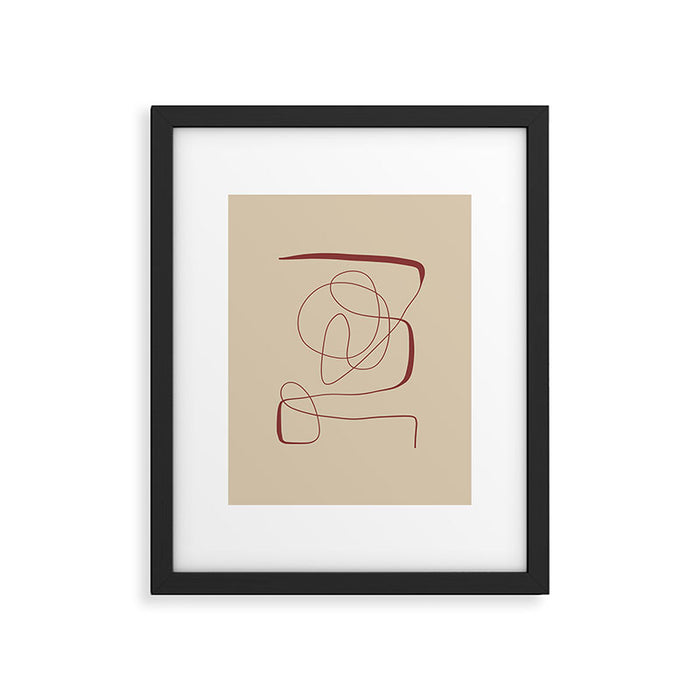 Janu Sirsasana - Minimalist Abstract Line Drawing in Maroon and Linen Framed Art Print Gallery Image 1