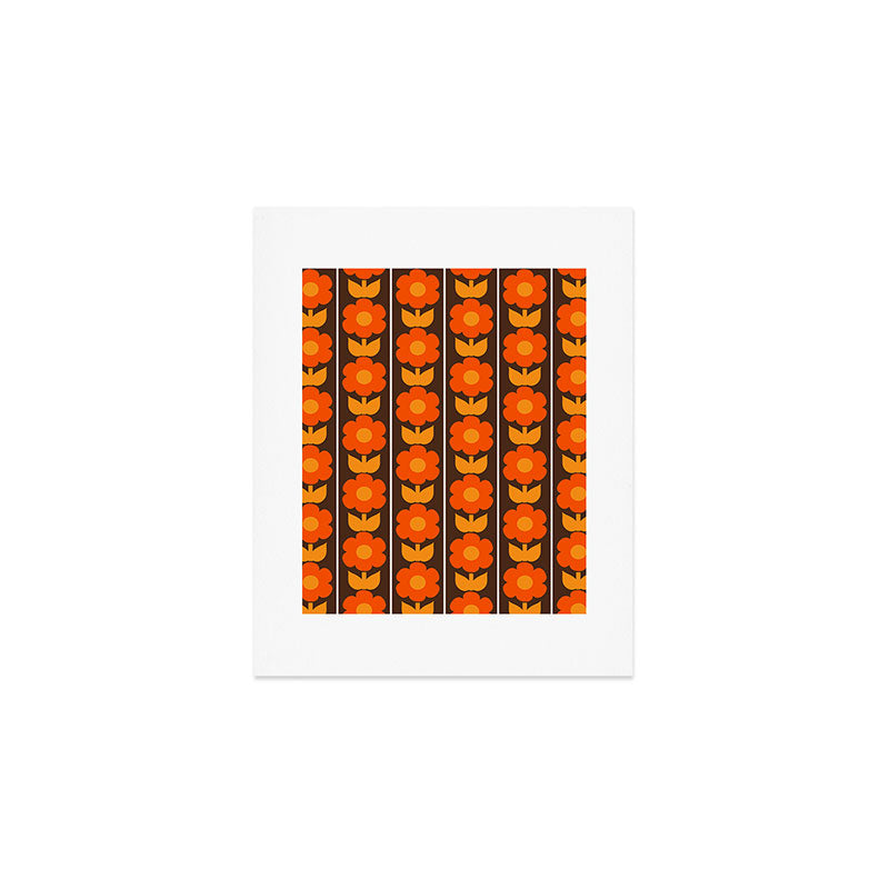 Jonnty Flowers Retro Floral Stripe Pattern in 70s Brown and Orange Art Print Gallery Image 1