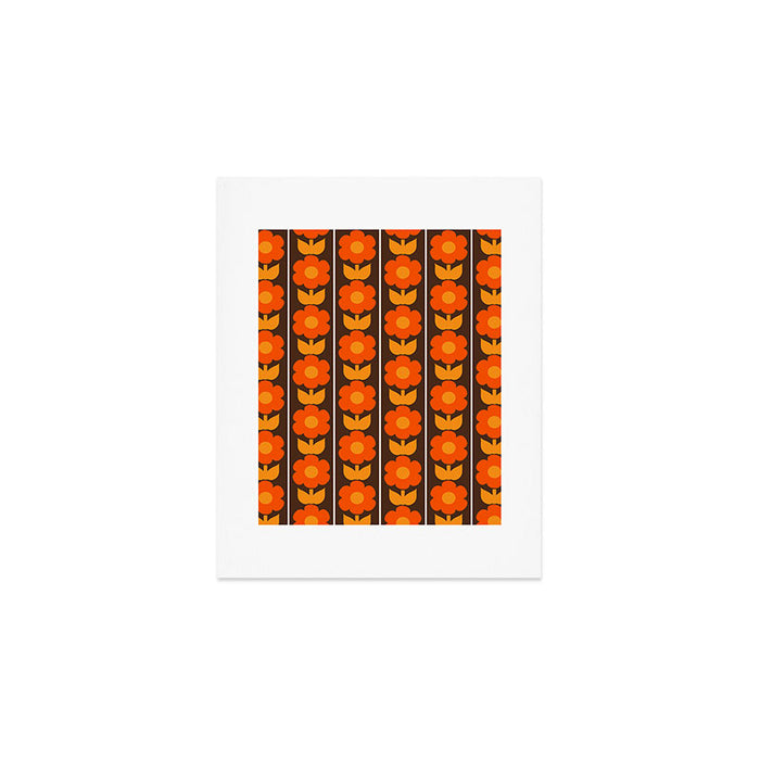 Jonnty Flowers Retro Floral Stripe Pattern in 70s Brown and Orange Art Print Gallery Image 1