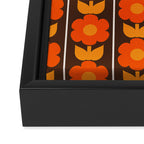Jonnty Flowers Retro Floral Stripe Pattern in 70s Brown and Orange Framed Canvas Print Gallery Image 3