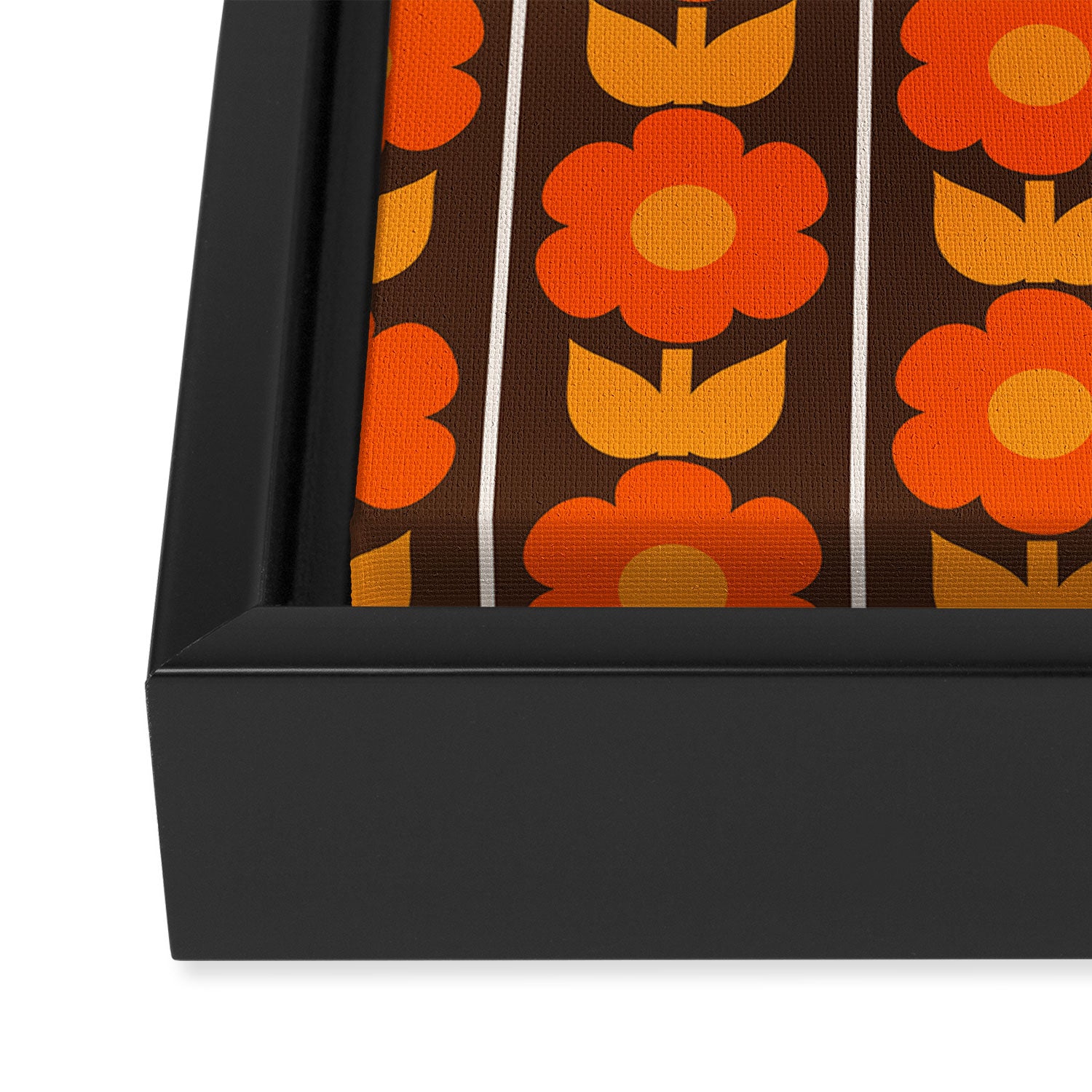 Jonnty Flowers Retro Floral Stripe Pattern in 70s Brown and Orange Framed Canvas Print Gallery Image 3