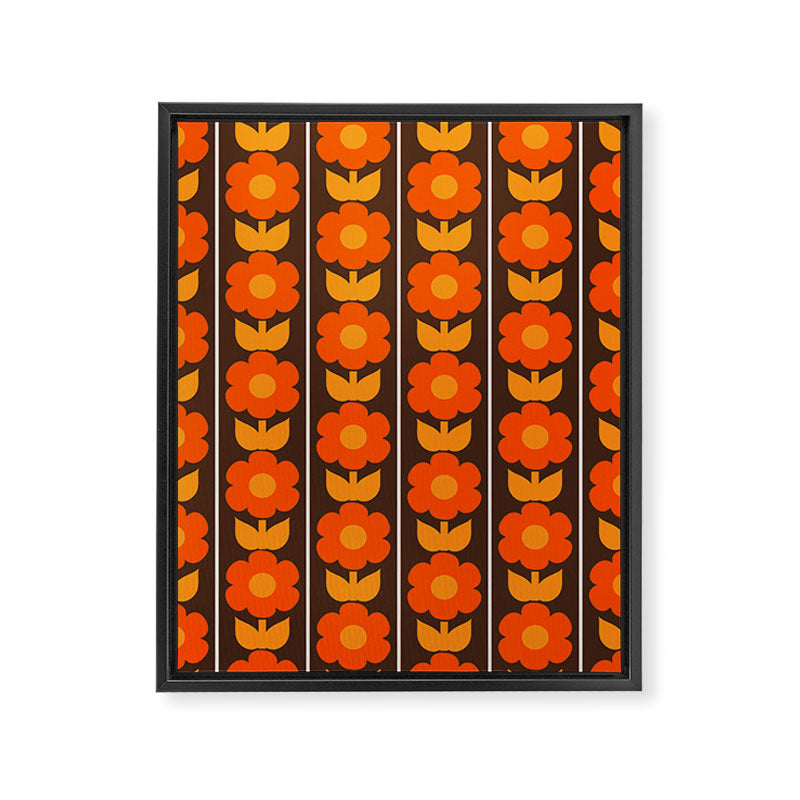 Jonnty Flowers Retro Floral Stripe Pattern in 70s Brown and Orange Framed Canvas Print Gallery Image 8