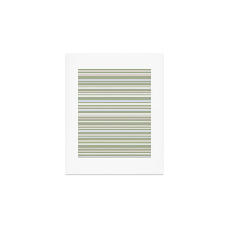 Joseph Stripes Fine Stripe Pattern in Sage Green, Light Silver Gray, Beige, and Cream Art Print Gallery Image 1