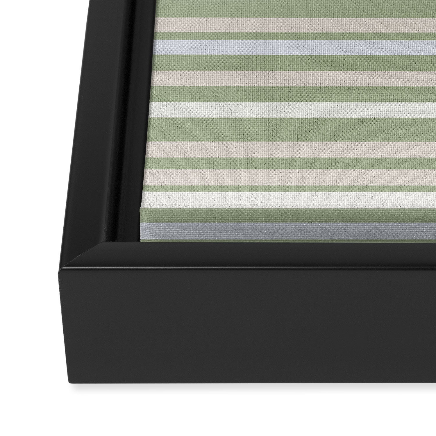 Joseph Stripes Fine Stripe Pattern in Sage Green, Light Silver Gray, Beige, and Cream Framed Canvas Print Gallery Image 3