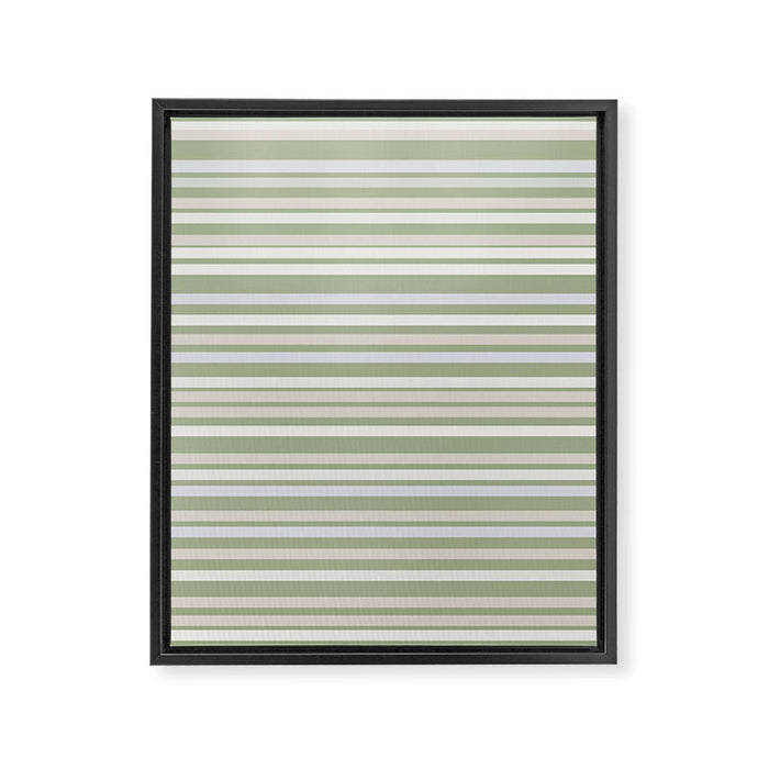 Joseph Stripes Fine Stripe Pattern in Sage Green, Light Silver Gray, Beige, and Cream Framed Canvas Print Gallery Image 1