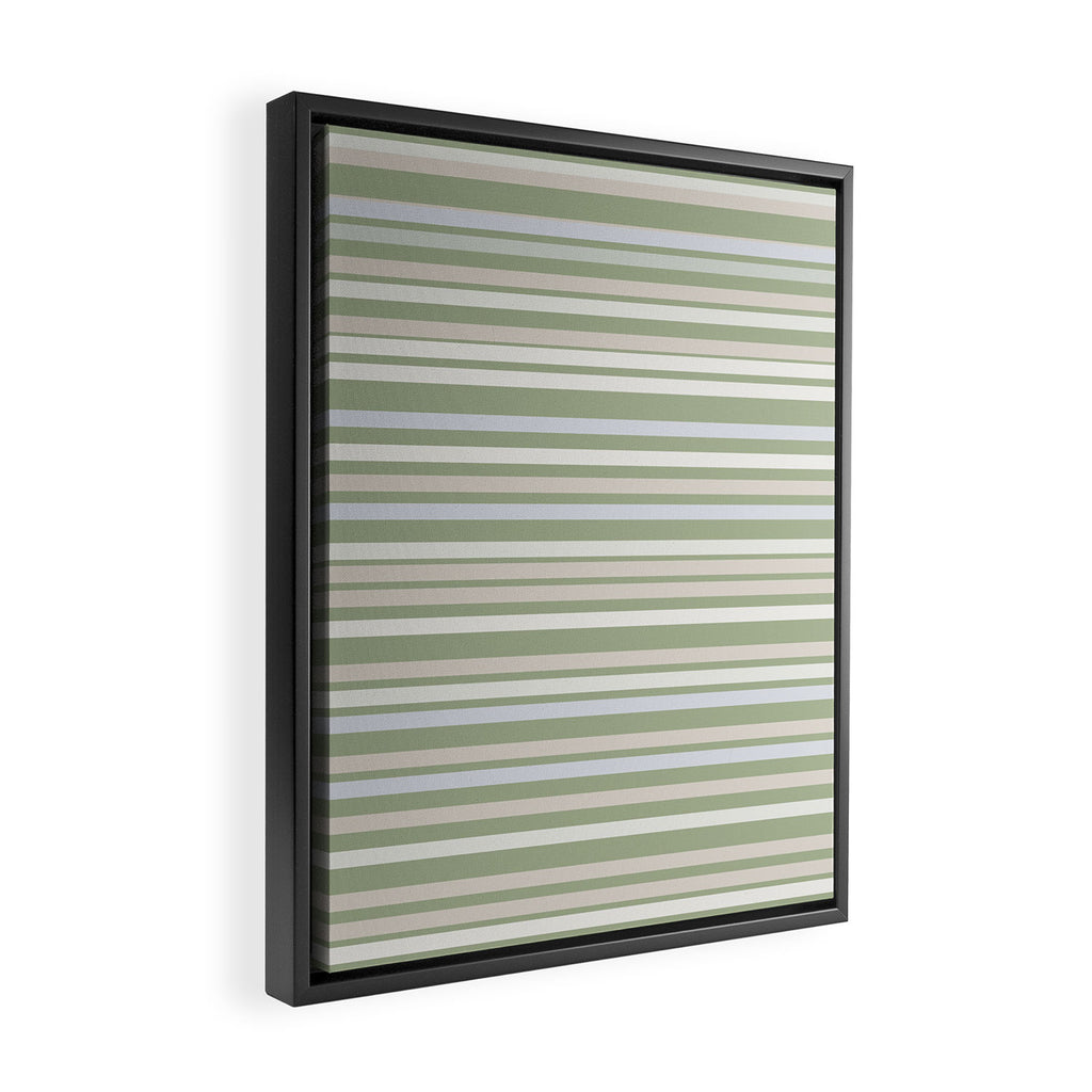 Joseph Stripes Fine Stripe Pattern in Sage Green, Light Silver Gray, Beige, and Cream Framed Canvas Print Gallery Image 2