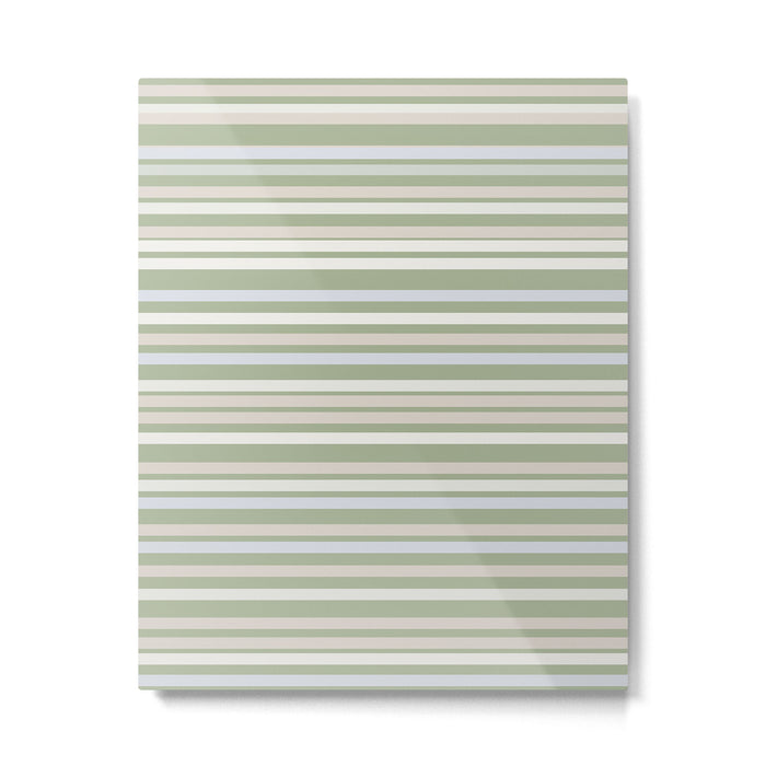 Joseph Stripes Fine Stripe Pattern in Sage Green, Light Silver Gray, Beige, and Cream Metal Print Gallery Image 1