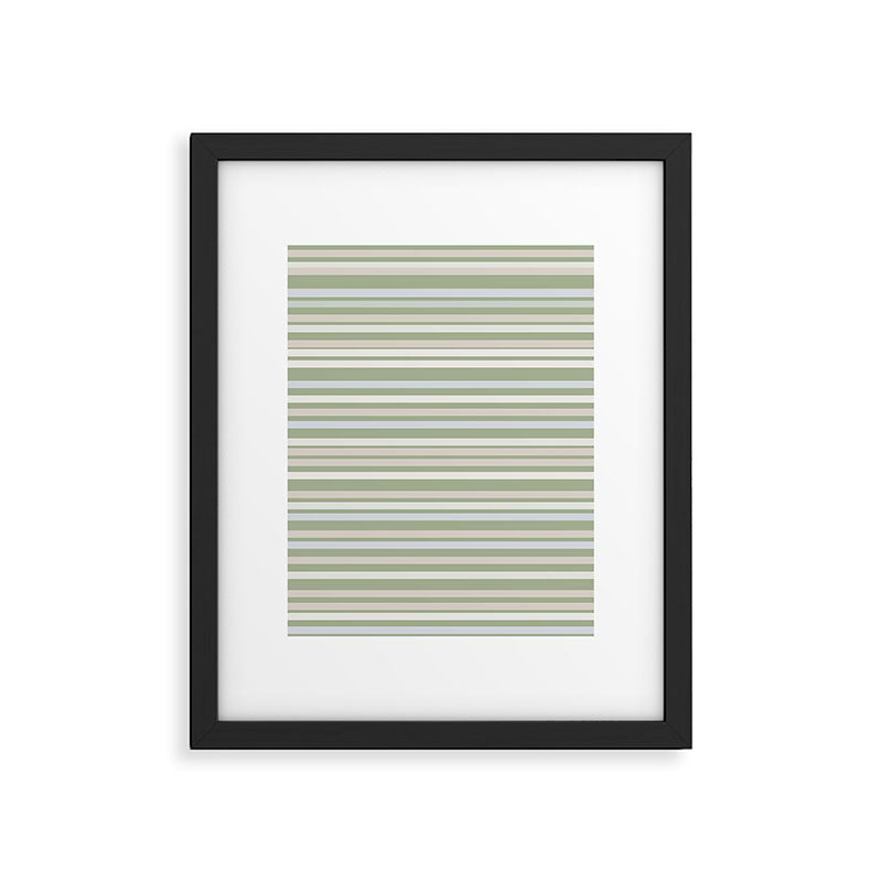 Joseph Stripes Fine Stripe Pattern in Sage Green, Light Silver Gray, Beige, and Cream Framed Art Print Gallery Image 6