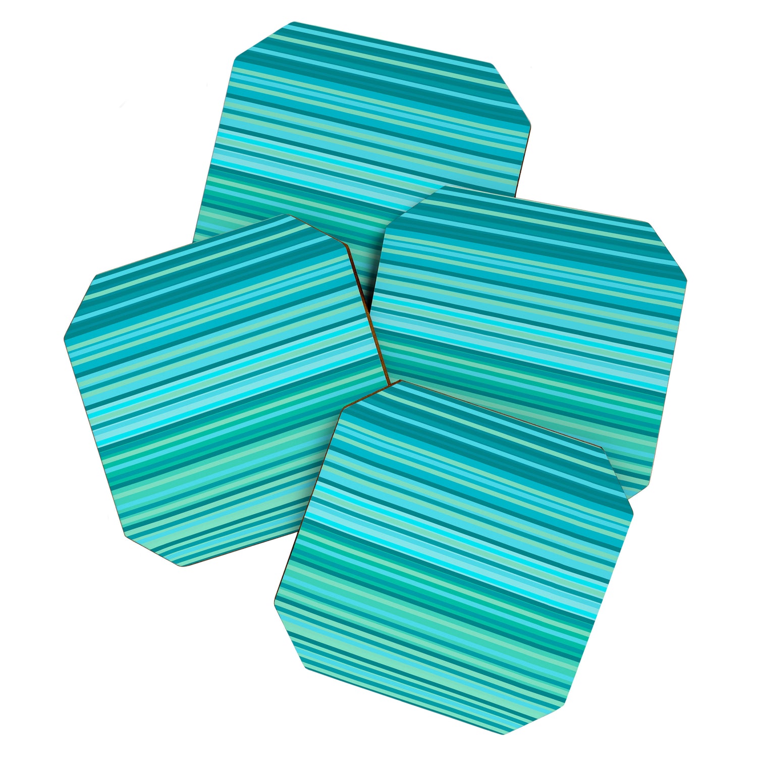 Joseph Stripes - Fine Stripe Pattern in Tropical Ocean Aqua Cyan Blue-Green  Coaster Gallery Image 1
