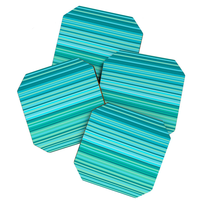 Joseph Stripes - Fine Stripe Pattern in Tropical Ocean Aqua Cyan Blue-Green  Coaster Gallery Image 1