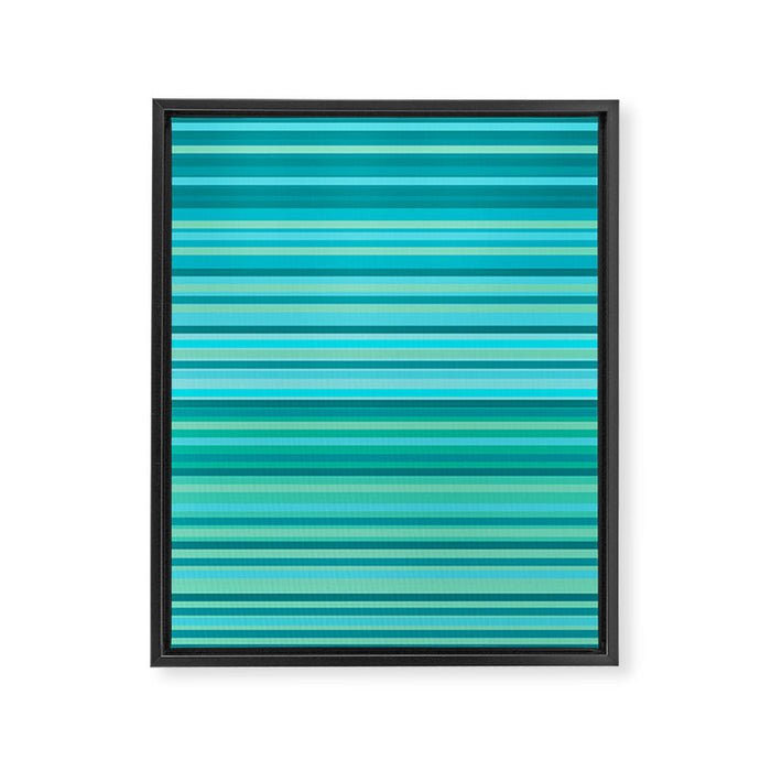 Joseph Stripes - Fine Stripe Pattern in Tropical Ocean Aqua Cyan Blue-Green  Framed Canvas Print Gallery Image 1