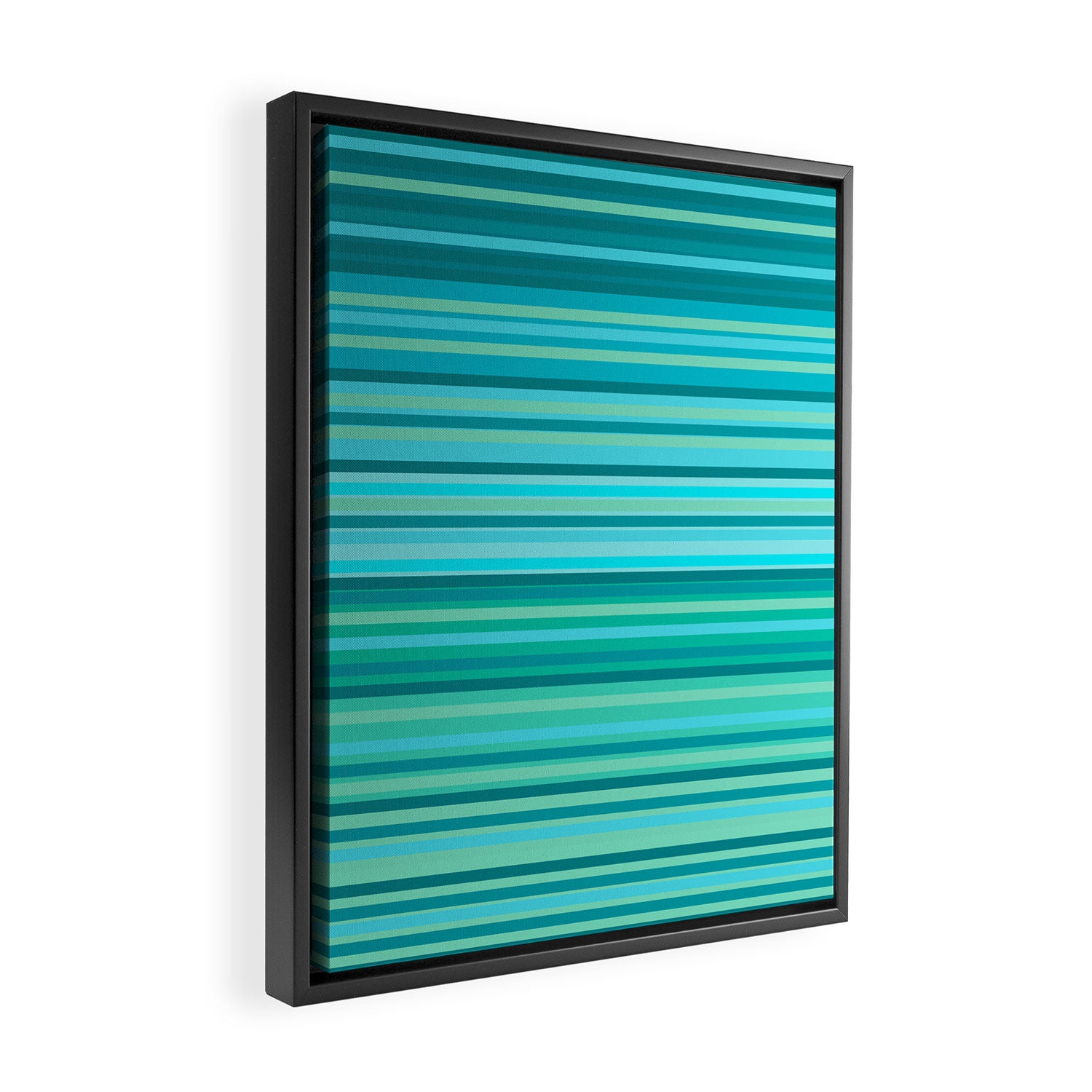Joseph Stripes - Fine Stripe Pattern in Tropical Ocean Aqua Cyan Blue-Green  Framed Canvas Print Gallery Image 2