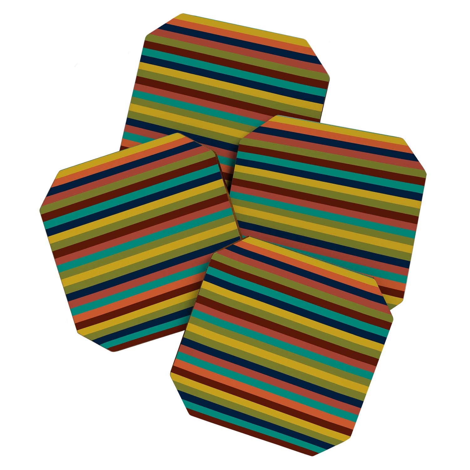 Joseph Stripes II Midcentury Modern Stripe Pattern in Mid Mod Mustard, Olive, Turquoise Teal, Orange Coaster Gallery Image 1