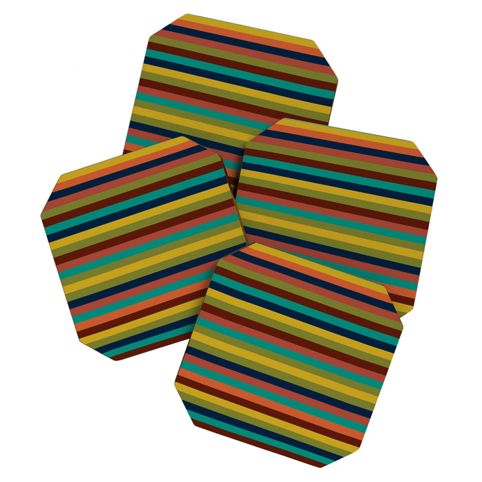 Joseph Stripes II Midcentury Modern Stripe Pattern in Mid Mod Mustard, Olive, Turquoise Teal, Orange Coaster Gallery Image 1