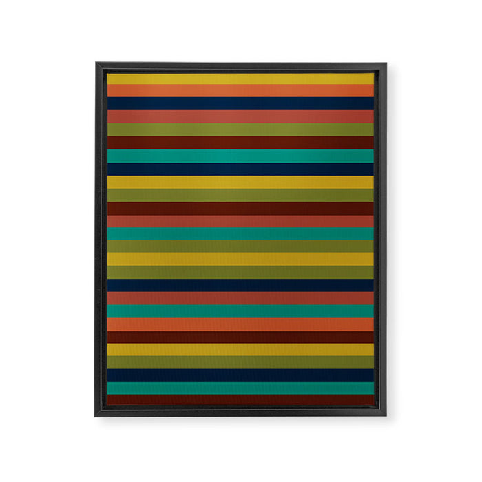 Joseph Stripes II Midcentury Modern Stripe Pattern in Mid Mod Mustard, Olive, Turquoise Teal, Orange Framed Canvas Print Gallery Image 1