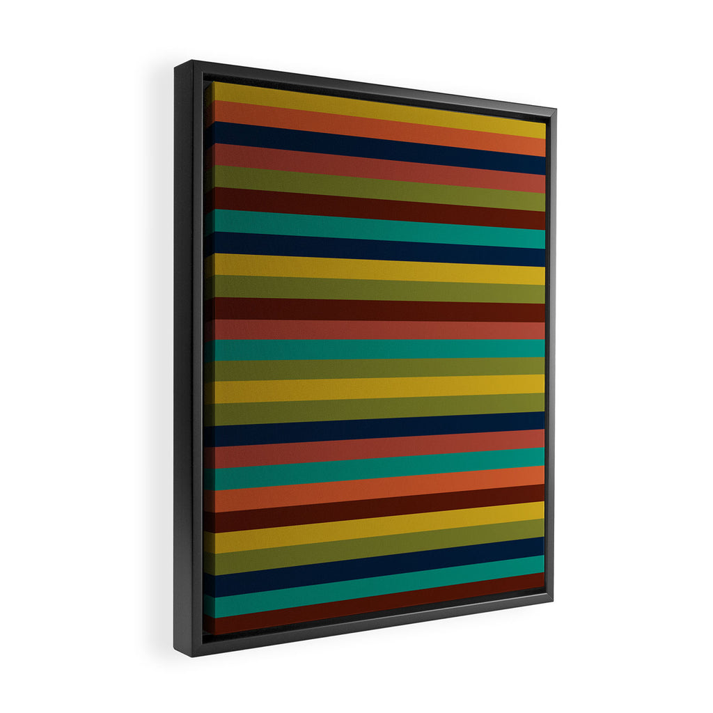 Joseph Stripes II Midcentury Modern Stripe Pattern in Mid Mod Mustard, Olive, Turquoise Teal, Orange Framed Canvas Print Gallery Image 2