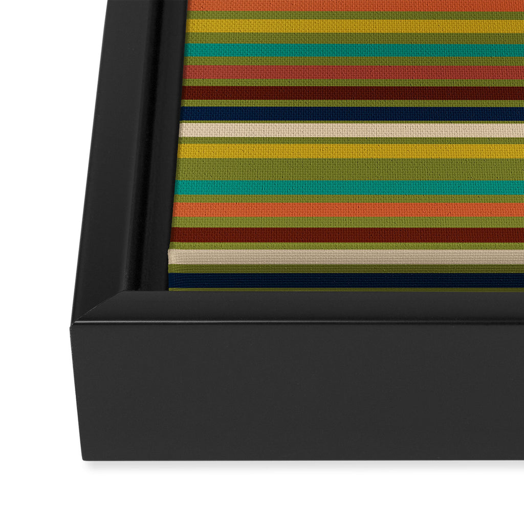 Joseph Stripes - Mid Century Modern Pattern in Mid Mod Mustard, Teal, Navy, Orange, Maroon, Beige, and Olive Framed Canvas Print Gallery Image 3