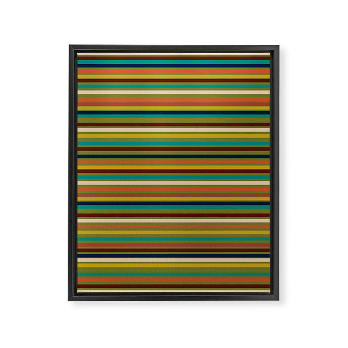 Joseph Stripes - Mid Century Modern Pattern in Mid Mod Mustard, Teal, Navy, Orange, Maroon, Beige, and Olive Framed Canvas Print Gallery Image 1