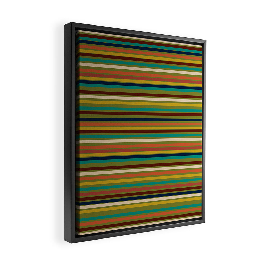 Joseph Stripes - Mid Century Modern Pattern in Mid Mod Mustard, Teal, Navy, Orange, Maroon, Beige, and Olive Framed Canvas Print Gallery Image 2