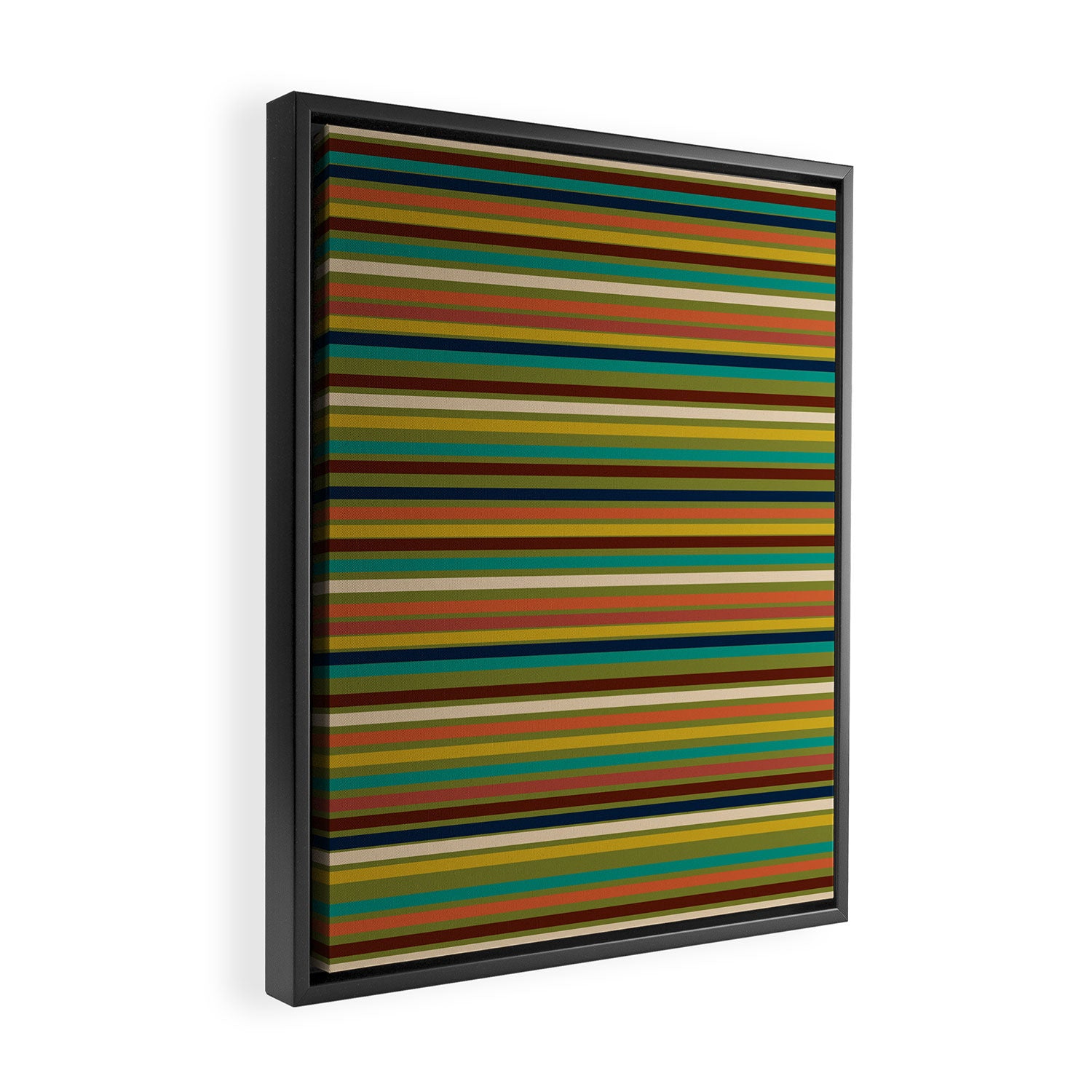 Joseph Stripes - Mid Century Modern Pattern in Mid Mod Mustard, Teal, Navy, Orange, Maroon, Beige, and Olive Framed Canvas Print Gallery Image 2