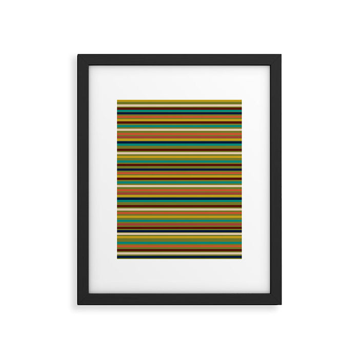 Joseph Stripes - Mid Century Modern Pattern in Mid Mod Mustard, Teal, Navy, Orange, Maroon, Beige, and Olive Framed Art Print Gallery Image 1