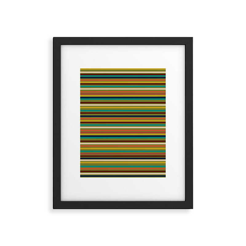 Joseph Stripes - Mid Century Modern Pattern in Mid Mod Mustard, Teal, Navy, Orange, Maroon, Beige, and Olive Framed Art Print Gallery Image 6