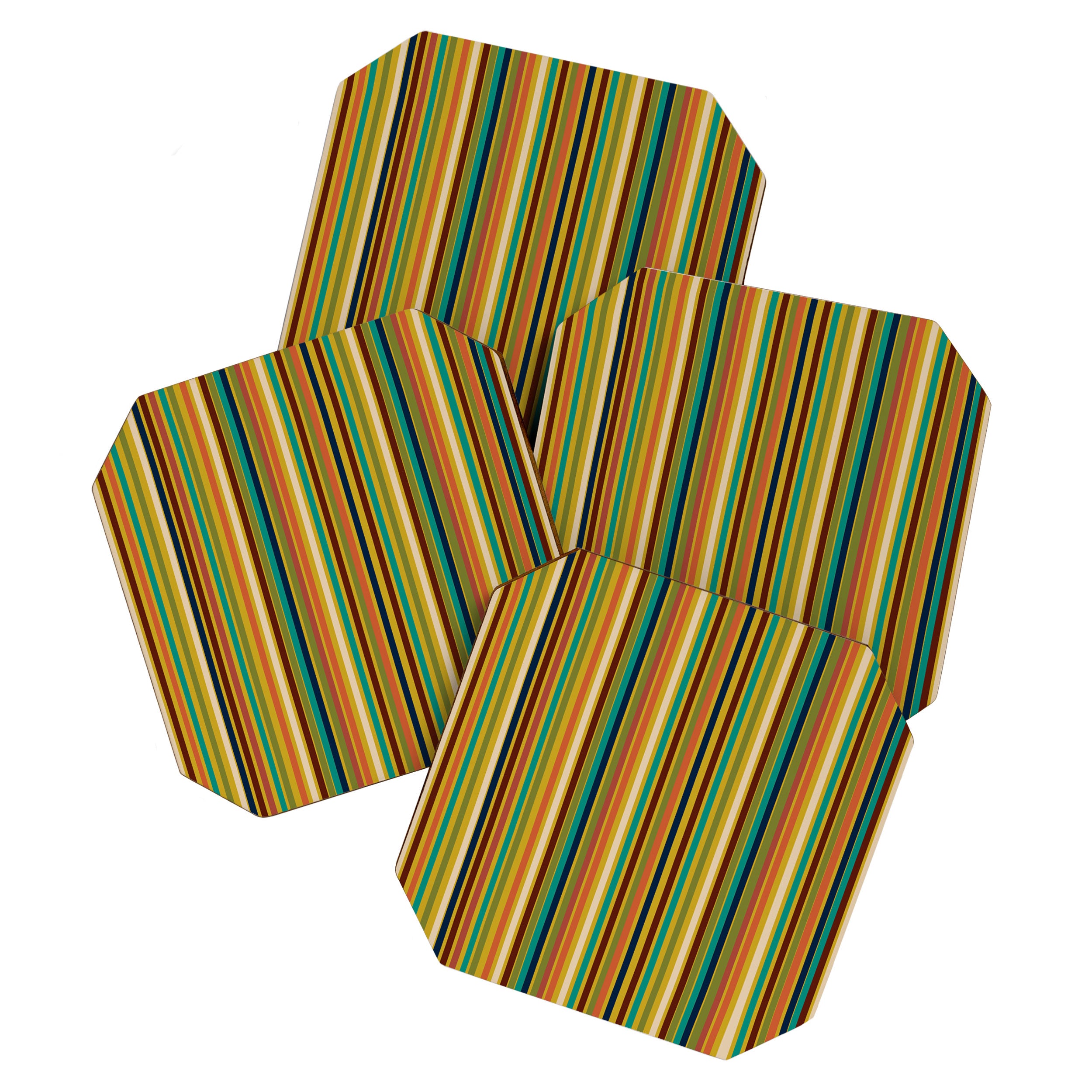 Joseph Stripes Vertical - Mid Century Mod Stripe Pattern in Teal, Olive, Maroon, Navy, Orange, and Mustard Coaster Gallery Image 1