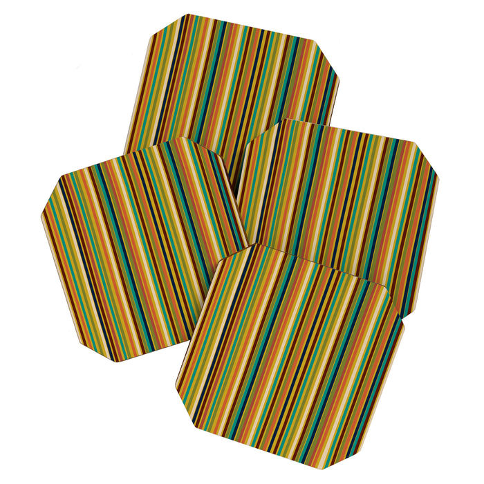 Joseph Stripes Vertical - Mid Century Mod Stripe Pattern in Teal, Olive, Maroon, Navy, Orange, and Mustard Coaster Gallery Image 1