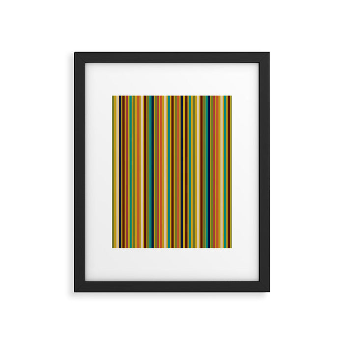 Joseph Stripes Vertical - Mid Century Mod Stripe Pattern in Teal, Olive, Maroon, Navy, Orange, and Mustard Framed Art Print Gallery Image 1