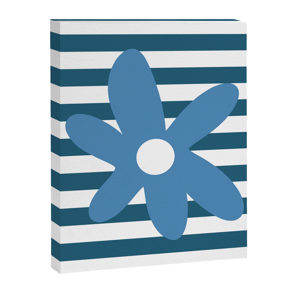 Joyful Flower and Stripes Blue and White Pop Floral Canvas Print Gallery Image 8